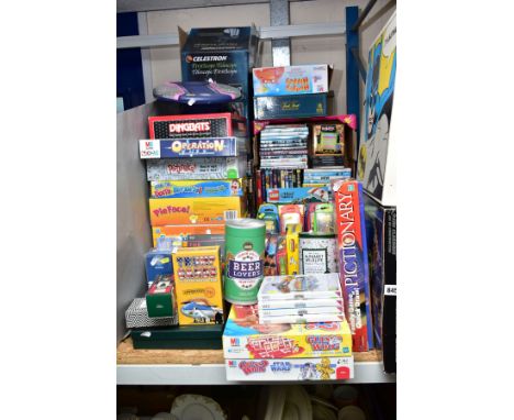A QUANTITY OF GAMES, JIGSAW PZZLES, BOOKS, DVD'S, TELESCOPE, ETC, to include four Nintendo Wii Skylanders games (Giants, Spyr