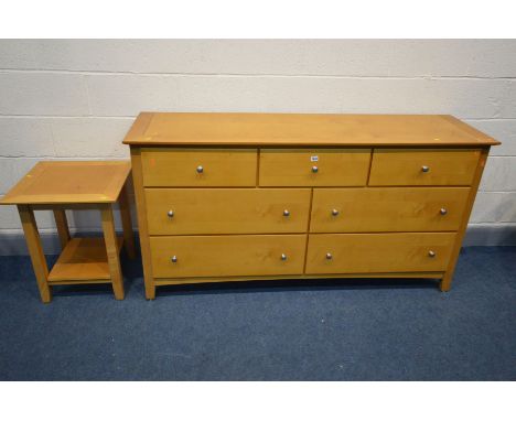 A MARKS AND SPENCERS SIDEBOARD/CHEST OF THREE SHORT OVER FOUR LONG DRAWERS, width 168cm x depth 49cm x height 89cm along with