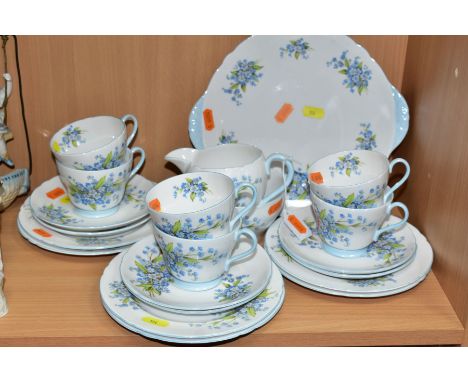 TWENTY ONE PIECES OF SHELLEY FORGET-ME-NOT PATTERNED (2394) BONE CHINA TEAWARES, comprising milk jug, sugar bowl, six tea cup