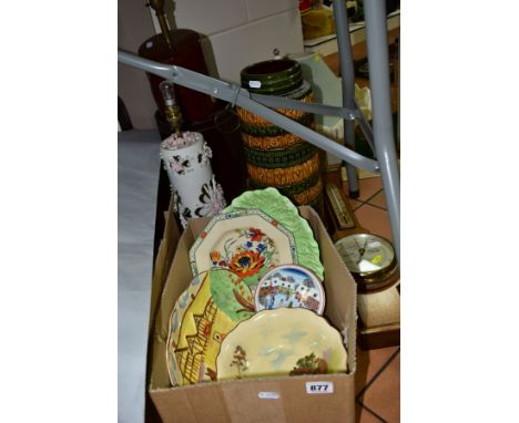 ONE BOX AND LOOSE CERAMICS, BAROMETER, LAMPS AND LAMPSHADES, to include Royal Doulton series ware English Cottages bowl D4987