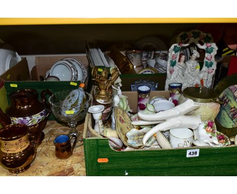 THREE BOXES AND LOOSE CERAMICS AND GLASS WARES, to include Spode 'The Antique Golf Series' Plate No. 5 (with box), Staffordsh