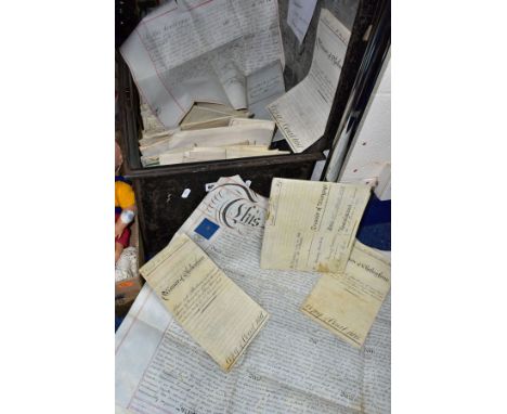 INDENTURES, a collection of 140 -150 Documents in a metal trunk comprising Mortgages, Conveyances, Leases, Appointment of Fre