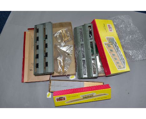 THREE BOXED HORNBY DUBLO PLASTIC LINESIDE BUILDING CONSTRUCTION KITS, Engine Shed, No. 5005, Engine Shed Extension, No. 5006 