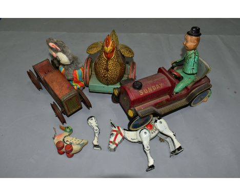 A GELY (GERMANY) CLOCKWORK TINPLATE TRACTOR, playworn condition, missing  driver and possibly other items, one wheel loose, p