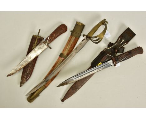 TWO EXAMPLES OF INDIAN SUB-CONTINENT TOURIST PIECE DAGGERS, both marked India, both with scabbards and a German WW2 Mauser K9