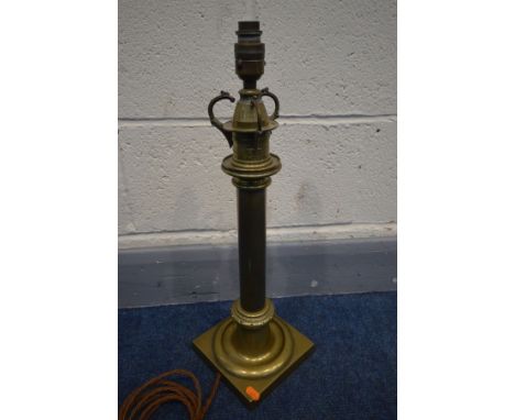 A 19TH CENTURY PALMER &amp; CO TELESCOPIC TABLE LAMP, later converted to electricity, stamped to side, on a cylindrical colum