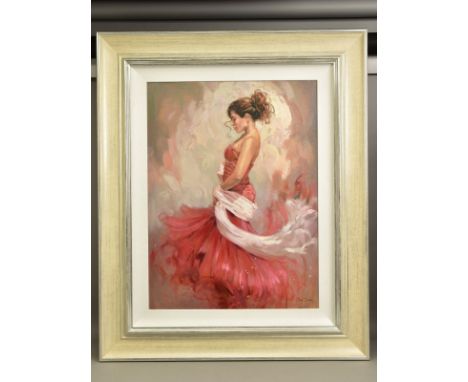 MARK SPAIN (BRITISH CONTEMPORARY) 'WHITE SHAWL' a portrait of a female figure, signed bottom right, oil on canvas, approximat