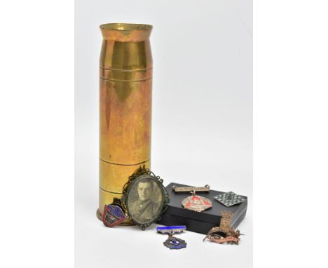 A SMALL SHELL CASE length approximately 18cm marked to base 'Nick' 1948 together with a number of smaller items to include  B