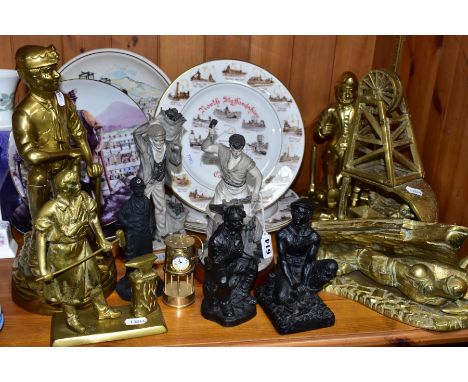 COAL MINING RELATED ORNAMENTS AND COLLECTORS PLATES, comprising two ceramic figures 'Blacksmith' and 'Coalman' height tallest