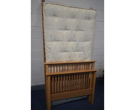 A MODERN BEECH SINGLE BEDSTEAD with Picasso mattress