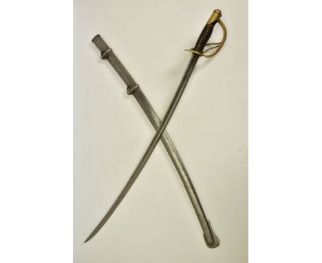 AN EXAMPLE OF AN M1840 US CAVALRY SABER, with scabbard, the blade length is approximately 89cm and is marked on one side with