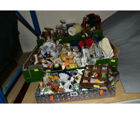 THREE BOXES OF CERAMIC GIFTWARE, etc to include Wade Whimsies and 'Tramp' figure, height 5cm, other Disney ornaments, novelty