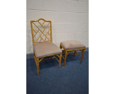 A CHINESE CHIPPENDALE STYLE BAMBOO SIDE CHAIR and matching stool (2)