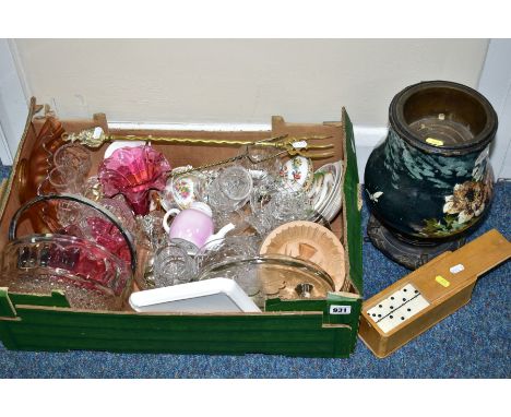 ONE BOX AND LOOSE CERAMICS, GLASS, METALWARES ETC to include Coalport 'Ming Rose' egg shaped trinket pot, Paragon 'Rockingham