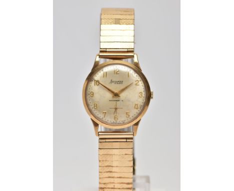 A GENTS 9CT GOLD 'ACCURIST' WRISTWATCH, hand wound movement, round champagne dial signed 'Accurist 21 jewels, Antimagnetic', 