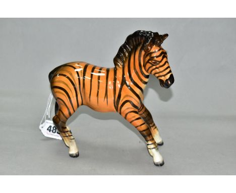 A BESWICK ZEBRA, first version in tan colourway with black stripes, Model No 845A height 18.4cm (Condition Report:- overglaze