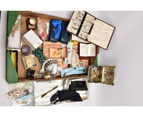 A BOX OF MISCELLANEOUS ITEMS, to include two boxes of individually packaged paperknives, four pairs of prescription glasses, 