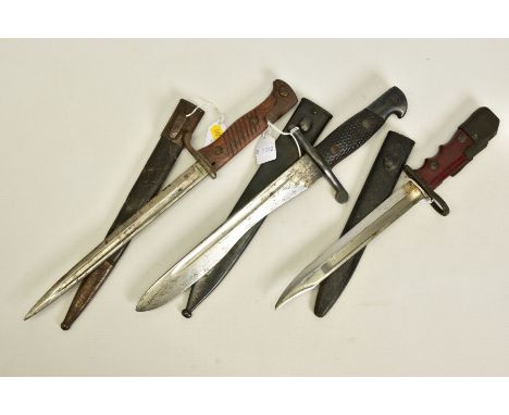 A BRITISH MK 1/L RIFLE BAYONET SWIVEL VERSION WITH SCABBARD, 1945-48 issue period, a Spanish M1941 Mauser 8mm Bayonet and sca