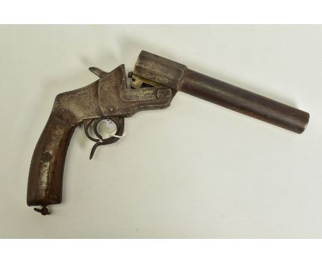 A 27MM HEBEL GERMAN WWI FLARE/SIGNAL PISTOL, in correct working order, the metal work has lost all its original finish and ha