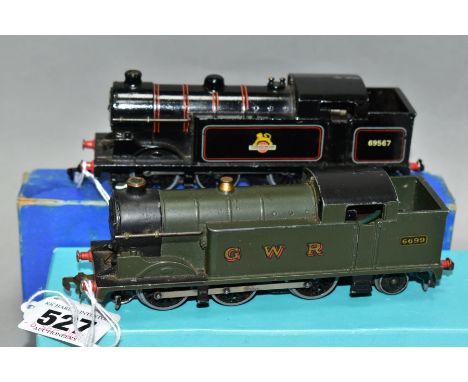 TWO BOXED HORNBY DUBLO CLASS N2 TANK LOCOMOTIVES, No. 6699, G.W.R green livery (EDL7) and No. 69567, B.R. Gloss black livery 