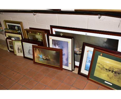 ASSORTED PRINTS etc to include a Barrie A.F. Clark Spitfire print, approximate size 65cm x 108cm including frame, various avi