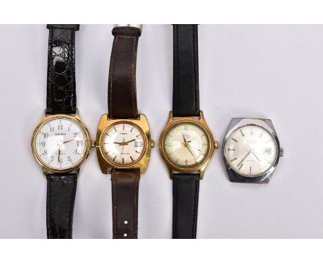 THREE GENTLEMAN'S WATCHES AND A WATCH HEAD, to include Sekonda, Avia, Timex and a Corvette watch head