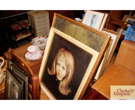 A pair of portrait prints of young girls 