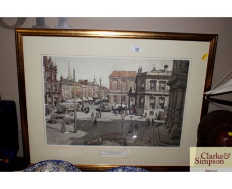 After Leonard Russel Squirrell, coloured print study of The Cornhill, Ipswich
