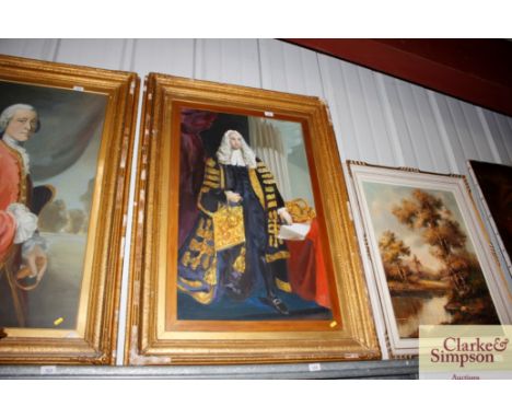 20th Century school, portrait study of a gentleman in ceremonial robes, mace by his side, in gilt frame 