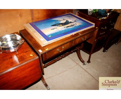 A reproduction mahogany sofa table 