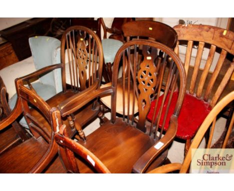 A pair of stick and wheelback elbow chairs 