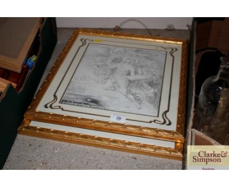 Two decorative gilt frames, one with print