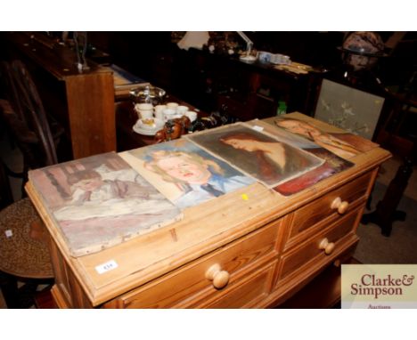 Five various unframed portrait oils, circa 1920's / 30's 