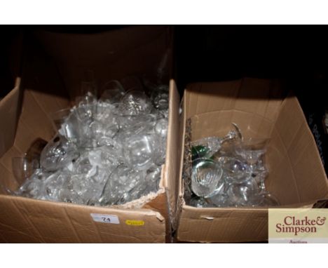 Two boxes of miscellaneous glassware 