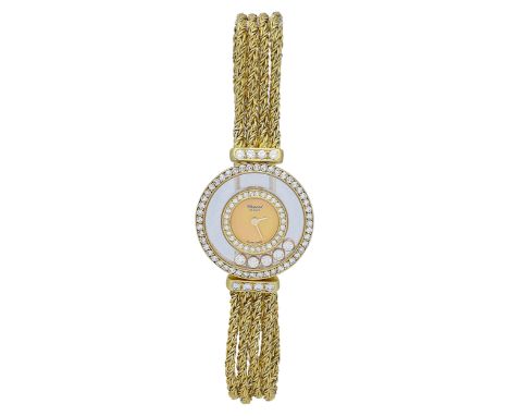   CHOPARD Damenarmbanduhr Modell Happy Diamonds in Gelbgold 18K. Doppelte Brillantlünette mit goldfarbenem Zifferblatt. Uhrwe