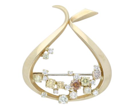   Cocktail-Diamant-Brosche Dekorative Brosche in Gelbgold 18K.  Das Schmuckstück reich verziert mit diversen Diamanten von zu