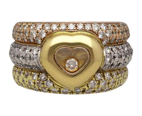   CHOPARD Diamant-Ring Modell Happy Diamonds in Roségold/Weissgold/Gelbgold 18K. Schauseitig mit zus.  CHOPARD Diamant-Ring  