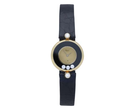   CHOPARD Damenarmbanduhr Modell Happy Diamonds in Gelbgold 18K. Der Durchmesser beträgt 20 mm, mit Saphirglas und 3 beweglic