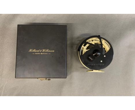 Holland and Wilkinson '' The Golden Retriever'' 4 1/14 super highly ventilated reel with expanded drum, finish anodised in go