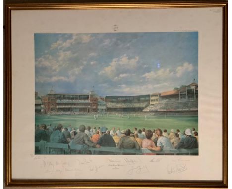 The Centenary Test at Lords - A signed limited edition print of the famous match signed by the artist Alan Fearnley and real 