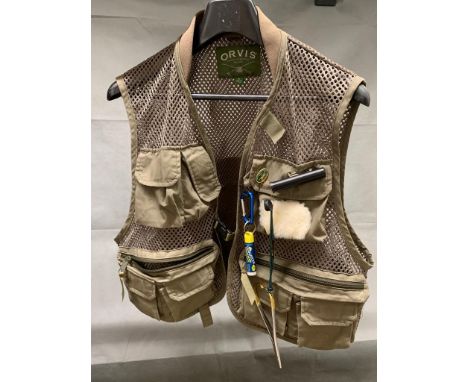 Orvis trout fishers vest, medium size filled with some tools etc, good cond.