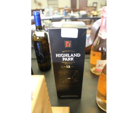 A bottle of Highland Park 12 y.o. single malt Scotch whisky (boxed)