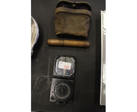 Pair Opera Glasses, Army Compass and Brass Wooden Cased Spirit Level