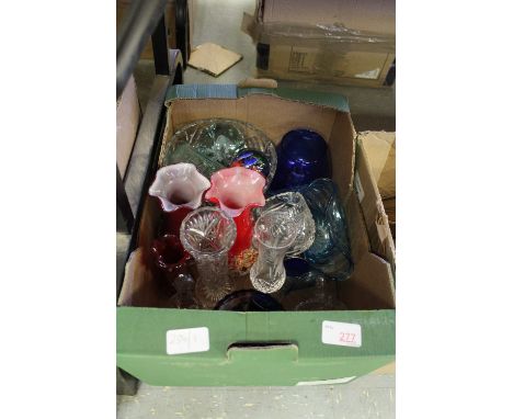 Box of glass including Caithness paperweight