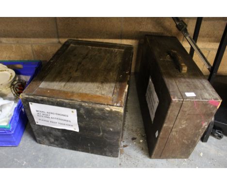 2 wooden chests of model aircraft parts and tools