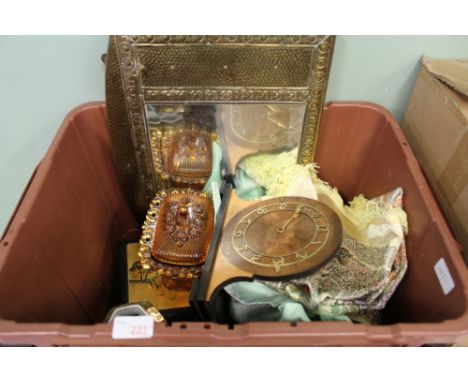 Box of miscellaneous including walnut clock, glass and Japanese vase etc