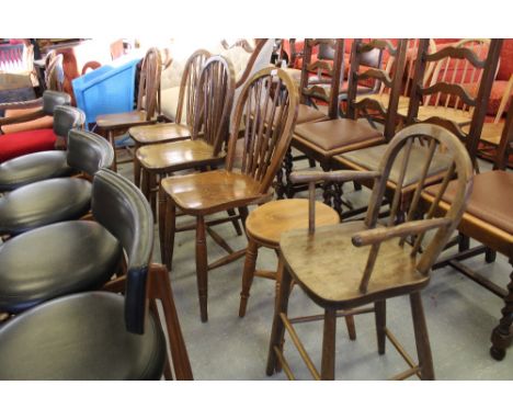 4 elm hoop stick back chairs, stool and high chair