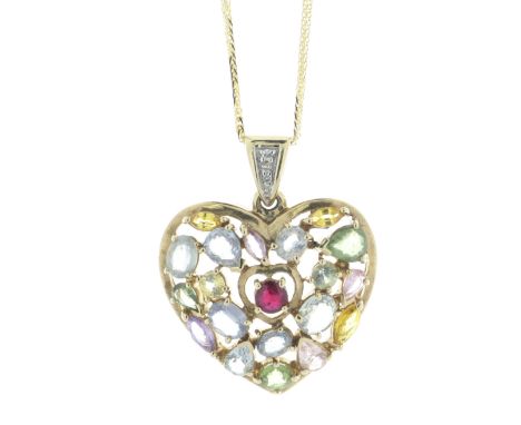 9ct Yellow Gold Diamond And Gem Heart Pendant and 18" Chain - Valued By AGI £5,995.00 - A unique 9ct yellow gold heart shaped