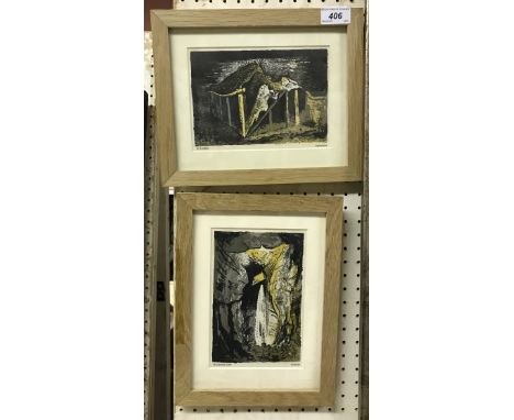 AFTER JOHN PIPER "At Lewknor, Oxfordshire" lithograph, bears Wolseley Fine Arts label verso together with "Weathercote Cave, 