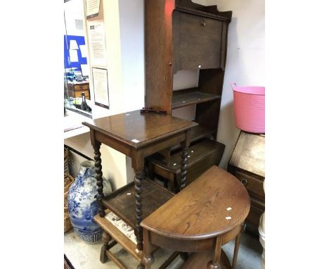 A collection of furniture to include a circa 1900 oak student's bureau, a 1920s oak bureau, an oak gate-legged table and thre